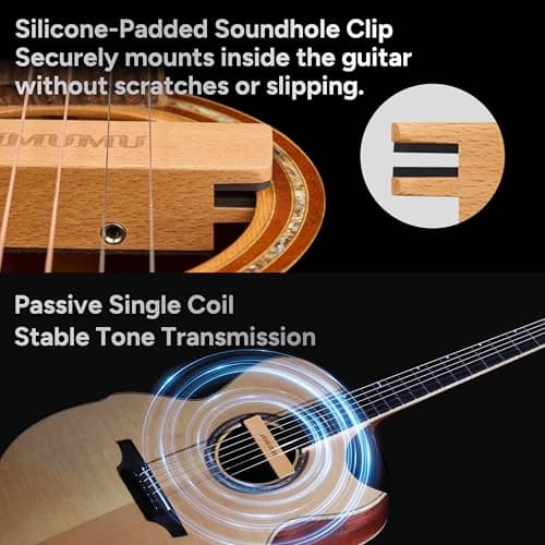 AMUMU SP30 Woody Magnetic Soundhole Pickup with Rare Earth Neodymium Magnet for Steel String Acoustic Guitars – Single Coil, Passive, Battery-Free, Clear & Balanced Acoustic Tone