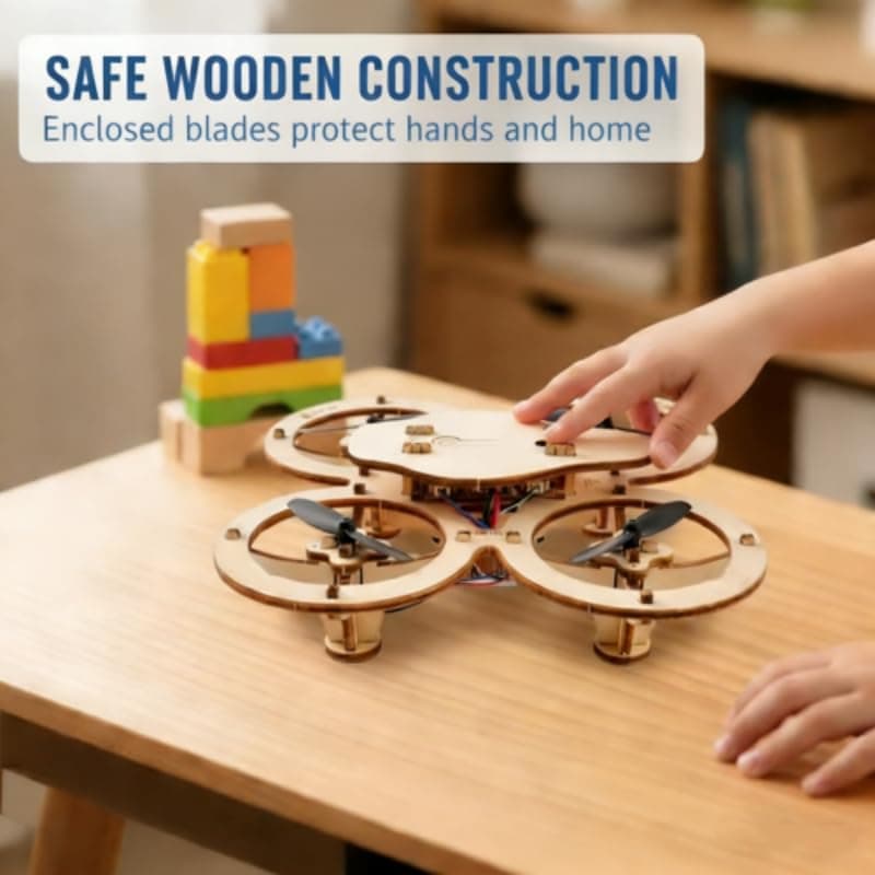 DIY Wooden Drone Building Kit, Wooden Crafts DIY Brain Teaser Puzzle, Wooden Building Blocks Flying Toys Assembled Kit, Remote Control 3D Building Blocks Quadcopter (1PCS)