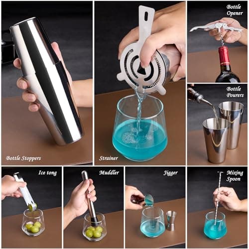 Bar Sets All Practical Bars Accessories, 18/8 Stainless Steel, for Drink Mixing, Bar, Home, Lounge & Party, Gift, Silver Wukuna Cocktail Shaker Bartender Kit, 15 Pcs Bar Tool with Acrylic Stand B0CH9K479X
