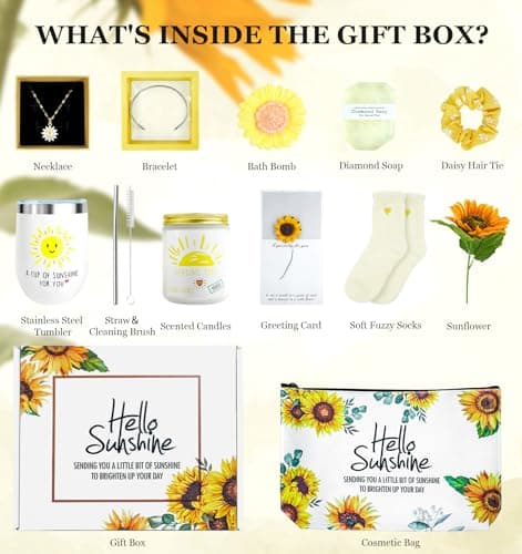 Sunflower Gifts for Women,Birthday Gift for Women,Sending Sunshine Gift,Thank You Gifts,Care Package,Thinking of You for Mom Grandma Sister Best Friend,Graduation for Her