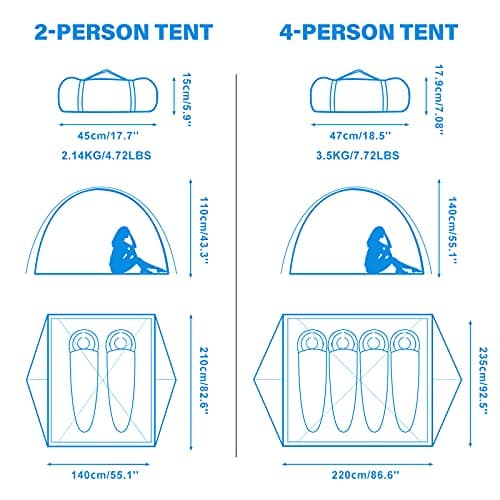 BISINNA 2/4 Person Camping Tent Lightweight Backpacking Tent Waterproof Windproof Two Doors Easy Setup Double Layer Outdoor Tents for Family Camping Hunting Hiking Mountaineering Travel