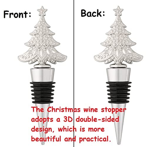 4PCS Christmas Wine Bottle Stoppers, Alloy Xmas Wine Bottle Stoppers for Keeping Wine Fresh,Wine Accessories Gift for Hostess Christmas Bottle Corkers,Winter Decor Bottle Stopper Holiday Party Supplie