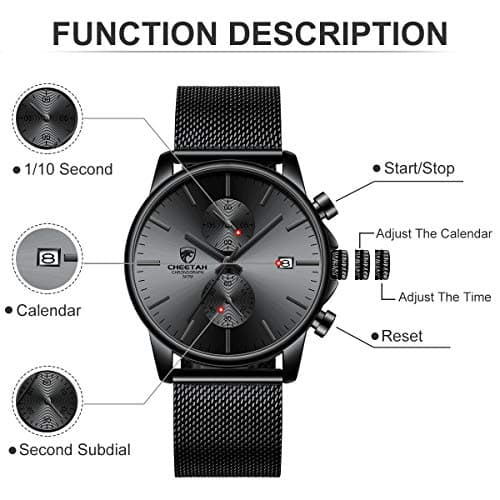 GOLDEN HOUR Mens Watch Fashion Sleek Minimalist Quartz Analog Mesh Stainless Steel Waterproof Chronograph Watches for Men with Auto Date