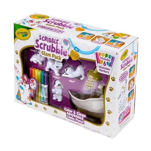 Crayola Scribble Scrubbies Glam Pack (4 Pets), Holiday for Kids, Washable Pet Care Toy, Coloring Animal Craft, Stocking Stuffer Toys for Girls & Boys, 3+