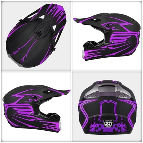 DOT Approved Youth Kids Motocross Helmet - Ultra-Lightweight Full Face Dirt Bike/ATV Helmet with Goggles, Gloves & Face Shield (4-Piece Set)