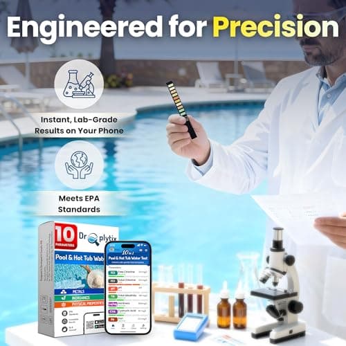 10-in-1 Pool & Spa Water Test Kit with App, Hot Tub, Saltwater, Chlorine, Alkalinity, Hardness, pH, Nitrate, Sulfate, Digital Water Quality Testing Strips (DXPOOL-R10-S10)