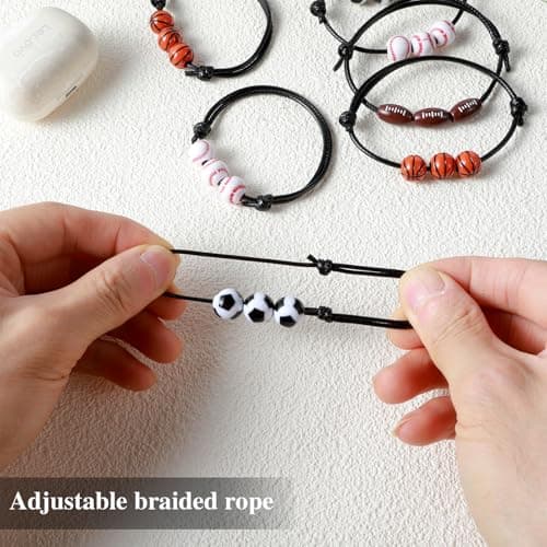 LLOUSSAK 24Pcs Sports Party Favors, Adjustable Sports Bracelets, Soccer Basketball Football Baseball Bracelet Wristbands, Sports Birthday Party Favors Charm Bracelets for Team Adults Gifts