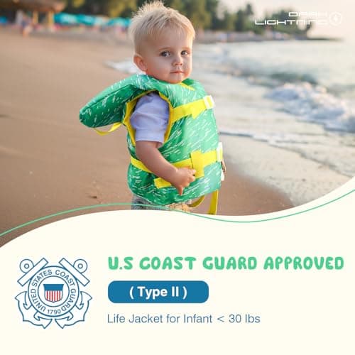Dark Lightning USCG Approved Infant Life Jacket 0-30 lbs, Toddler Swim Vest and Baby Life Vest for 1-3 Years, 20-30 lbs, Headrest, Leg Strap and Grab Handle