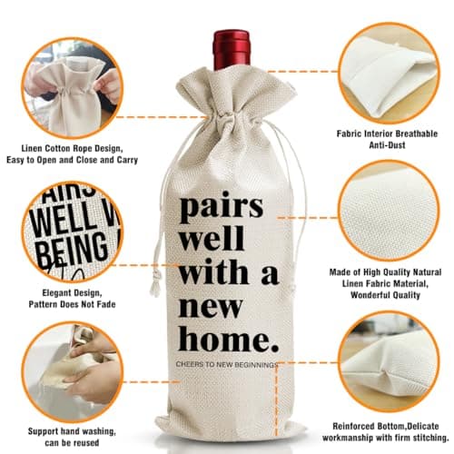 DOI-LANEE Housewarming Wine Bag for Homeowner, New Home Gifts Bag for Women, Welcome To The Neighborhood Gift for Neighbor, Homeowner Realtor Gifts, Pairs Well with A New Home