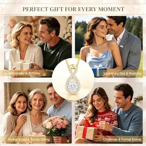 D-VVS1|18K Gold Plated S925 Sterling Silver Women's Jewelry Gift for Women Christmas Mothers Valentines Day, w/LED Gift Box 2CT Moissanite Necklaces for Women Anniversary Birthday Gift for Wife Her B0H94B9M51