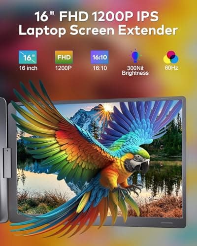 16" Triple Screen Portable Monitor for Laptop, FHD 1200P Laptop Screen Extender, 1 Cable for 3 Screens Quad Monitor, Extra Travel Computer Monitor for 12-18.5" Laptop, Fit for Win and Mac-S788 Pro