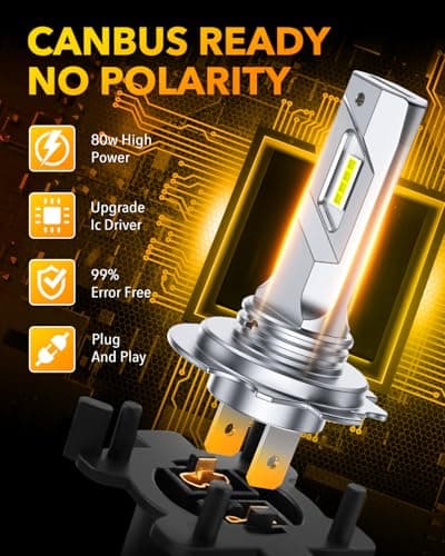 OXILAM H7 LED Light Bulb, 60000LM 10X Brighter 6500K White, Anti-Flicker, 60,000Hrs Lifespan, Plug and Play, H7 Fog Compatible with Cars Trucks SUVs, Pack of 2