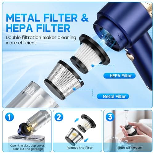 JONYJ Handheld Car Vacuum Cleaner, 16000PA Hand Held Vacuum Portable Cordless, 2 in 1 Air Duster and Vacuum Cleaner with LED Light, Multi-Nozzles, 120W High Power Mini Vacuum for Home, Pet, Office