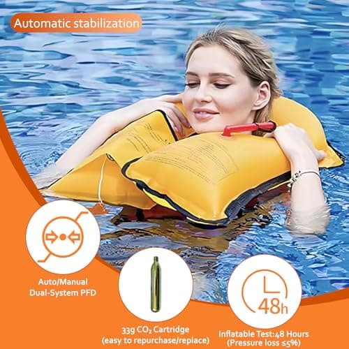 VOGUCCLO Automatic/Manual Inflatable Life Jacket| Inflatable PFD Kayak Vest Adult| Life Vest for Adults| Outdoor Water Sports| Supports up to 330 lbs|33g of Carbon Dioxide Cylinder