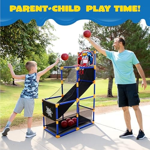 JOYIN Arcade Basketball Game Set with 4 Balls and Hoop for Kids 3 to 12 Years Old Indoor Outdoor Sport Play - Easy Set Up - Air Pump Included - Ideal for Competition