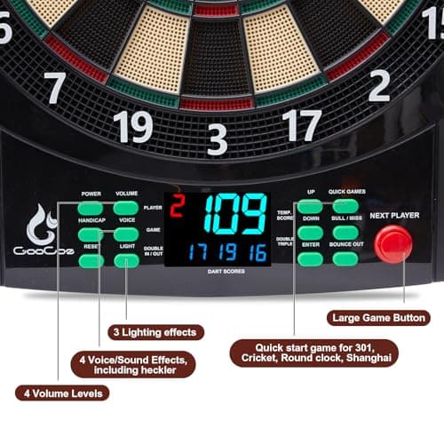 Electronic Dart Board with Wooden Door, Electric Dartboard with Heckler & Light Effects, Digital Soft Tip Dartboards for Game Room Man Cave Bar, 12 Darts, 100 Soft Tips