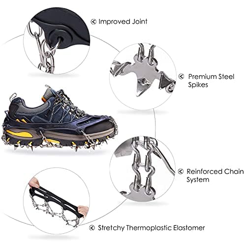 Cimkiz Crampons Ice Cleats Traction Snow Grips for Boots Shoes Women Men Anti Slip 19 Stainless Steel Spikes Safe Protect for Hiking Fishing Walking Climbing Mountaineering