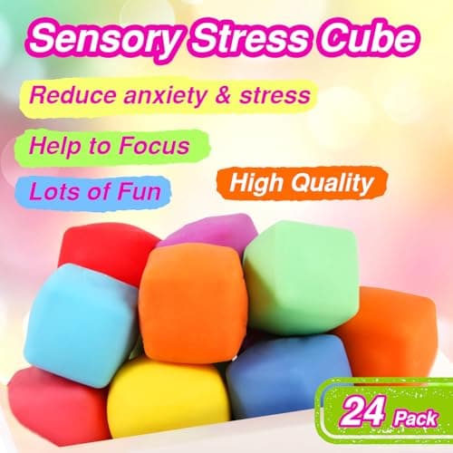 24 Pack Slow Rising Stress Cube , Dough Stress Balls Soft Fidget Squishy Toys for Anxiety Relief, Pull Stretch Classroom Prize Party Favors Toys for Kids B0D3WSCFJJ