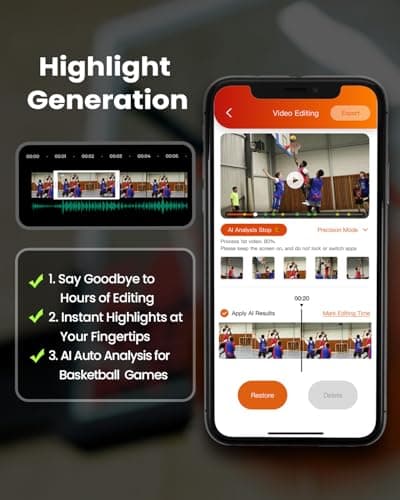 XbotGo Chameleon AI Auto Sports Action Camera - 4K 60FPS Soccer Camera and Basketball Tracking Camera for Team Sports, Live Streaming, No Subscription, Works with iOS & Android (Lava Graphite)