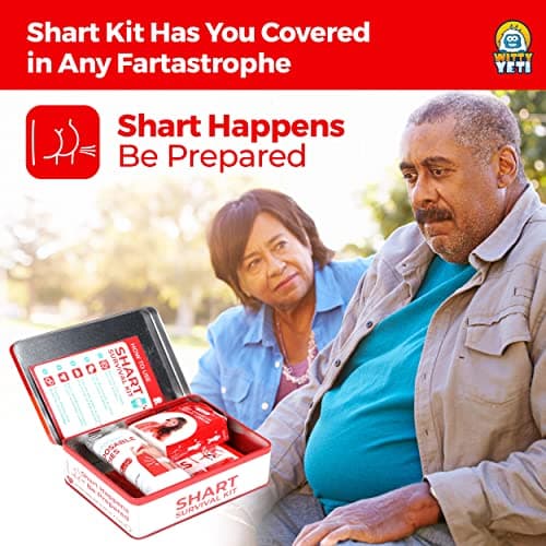 Funny Shart Survival Kit by Witty Yeti. Ultimate Poop Prank Gag Gift Set Contains Wet Wipes, Disposable Underwear, Tissues and Hilarious Badge. Novelty Fart Potty Pack Great for Friends or Family
