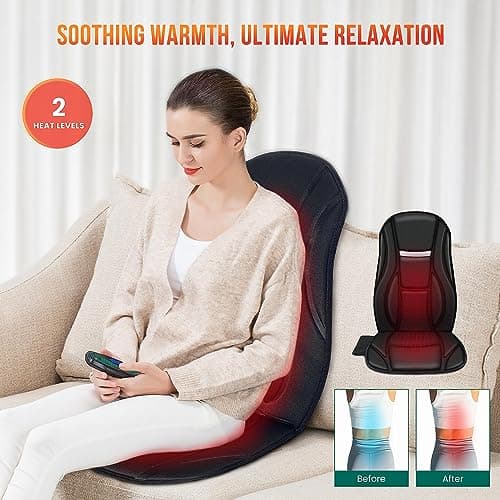 Snailax Vibration Back Massager with Heat, Seat Massager with 8 Vibrating Motors & 5 Modes, Chair Massager Cushion, Massage Pad for Chair, Office, Gifts for Mom