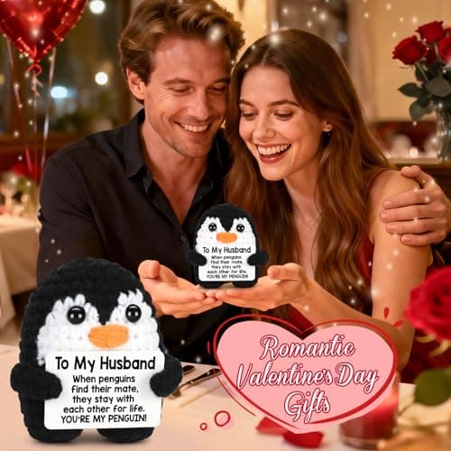 Gifts for Husband from Wife, To My Husband Handmade Crochet Penguin, Mini Funny Wedding Anniversary Birthday Gifts for Him Husband Men, Romantic I Love You Gift for Him Birthday Christmas Cute Decor