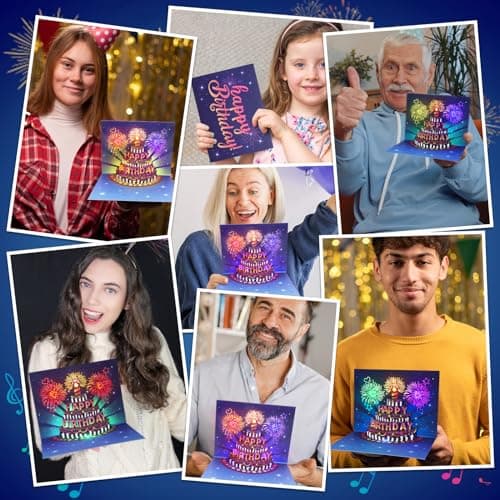 INPHER Birthday Cards Fireworks Pop Up Cake Light and Music Happy Birthday Gifts Decorations for Women, Men, Mom, Grandma