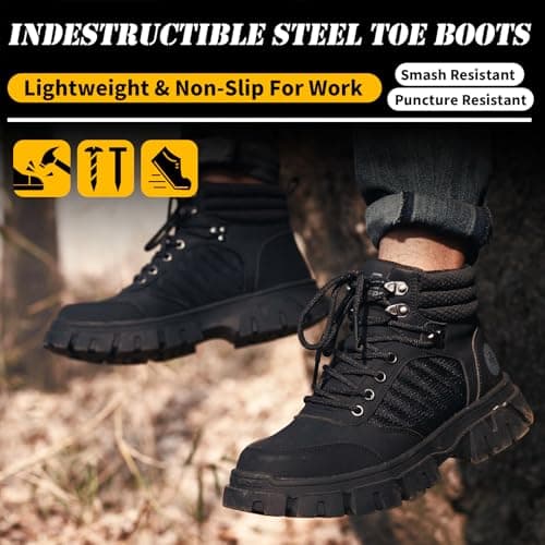 KELODON Waterproof Steel Toe Boots For Men-6 Inch Comfortable Mens Safety Work Boots Indestructible Steel Toe Shoes Lightweight Non Slip Puncture Resistant Industrial Construction Boot