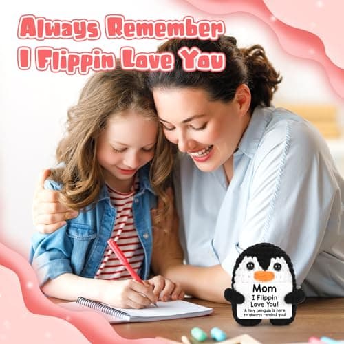 Birthday Gifts for Mom from Daughter Son, Handmade Crochet Mini Penguin Mom Gifts for Birthday Christmas Mama Mother in Law Bonus Step Mothers, Funny I Love You Mum Present Emotional Cute Decor