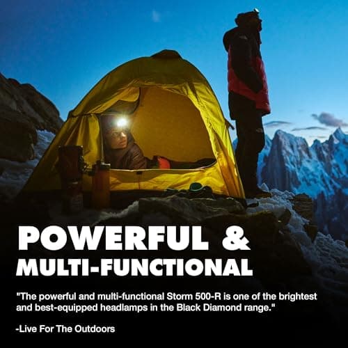 BLACK DIAMOND Storm 500-R Rechargeable Headlamp | 500 Lumens Brightness | Micro-USB Charging | Waterproof & Compact | Camping, Hiking, Running | BD Black