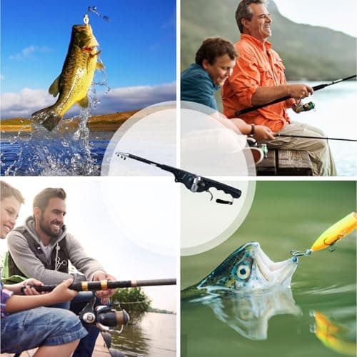 VBQFDPH Mini Fishing Rod and Pocket Fishing Rod & Reel Combo - Collapsible Telescopic Ultra-Compact Foldable Design, 6x5.5x1.62 Inch Portable Outdoor Gear for Travel, Hiking, Backpacking