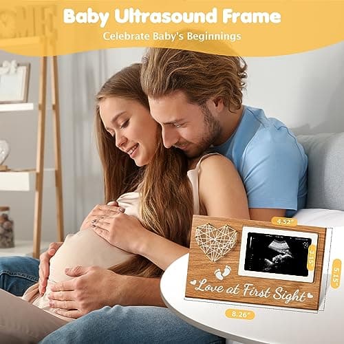 Pregnancy Gifts for First Time Moms - New Parents Gift Set Pregnancy Announcement Baby Shower Basket Mom & Dad Mugs, Baby Ultrasound Frame, Decision Coin, Onesie, Bib and Socks