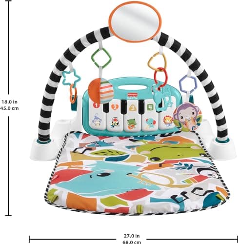 Fisher-Price Baby Playmat Glow and Grow Kick & Play Piano Gym, Blue Musical Learning Toy with Developmental Activities for Newborns 0+ Months