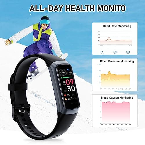 Fitness Tracker with 24/7Heart Rate, Blood Pressure, Sleep Tracking, Calorie, Activity Tracker with 1.1" AMOLED Color Screen, Waterproof Step Tracker for Android iPhones Women Men