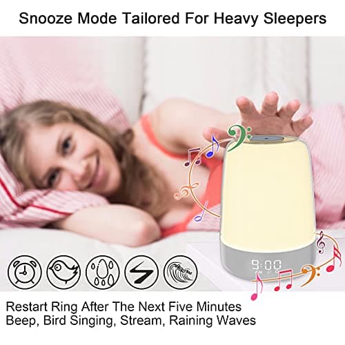 winshine Touch Wake Up Night Light with Sunrise Simulation Alarm Clock, 3 Ways Dimmable Warm White Bedside Lamp for Kid Bedrooms RGB Ambient Table Nightstand Light,Sleep Aid Snooze Timer Mode