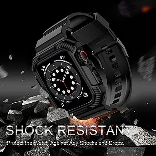 OROBAY Rugged Band Compatible with Apple Watch Band 45mm/44mm/42mm with Case, Shockproof Strap for iWatch SE3 SE2 SE Series 9/8/7/6/5/4/3/2/1 with Bumper Case Cover Men Women, Matte Black