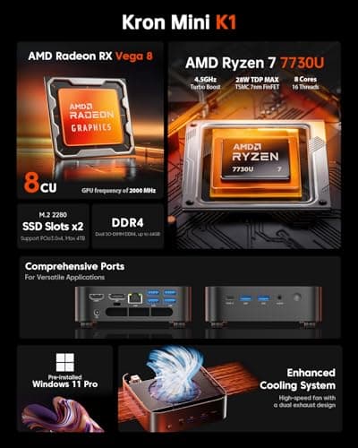 ACEMAGIC Mini PC Gaming AMD Ryzen 7 7730U (Upgraded 7430U/ 5825U) Windows 11 Pro 32GB RAM 1TB SSD Triple 4K@60Hz Display WiFi6 BT5.2 Type-C HDMI DP1.4b Mini Computers Desktop for Light Gaming/Office