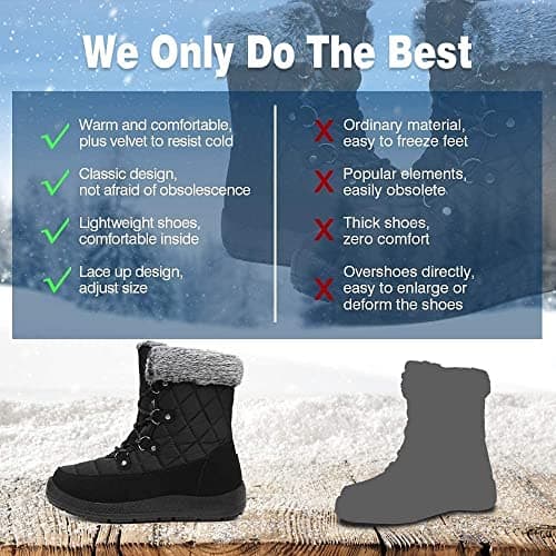 JSWEI Winter Boots for Women - Soft Comfortable Faux Fur Mid Calf Winter Snow Boots Totes Boots Lace up Snow Boots Winter Boots with Insulated Black for Outdoor