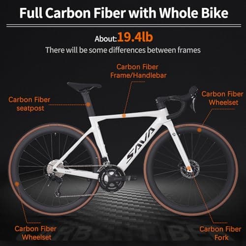 SAVADECK Carbon Fiber Road Bike, Hydraulic Oil Disc Bike with Carbon Fiber Frame and Wheelset, Lightweight Full Carbon Racing Bicycle with Shimano R7120 24S Shift Set for Adults