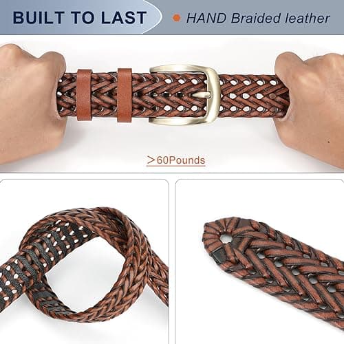 BELTROAD Braided Leather Belt for Men Casual Jeans Golf, Men's Leather Woven Alloy Buckle Hand Braided Belts Gift for Men