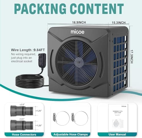 MICOE 17,000 BTU Energy-Efficient Electric Pool Heater for Above Ground Pools up to 5,000 Gallons, Ultra-Quiet 50 dB, 110–120V, Easy Install Kit Included