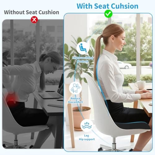 TranquilRelax Large Seat Cushion, Memory Foam Cushion for Long Sitting Hours on Office Chair, Car Seat, Non-Slip Chair Pad for Sciatica, Coccyx, Tailbone Pain Relief & Post-Surgery Recovery (Black)