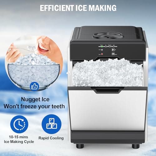 Nugget Ice Maker, 80 LBS/Day with 15 LBS Storage Bin, Freestanding Undercounter Ice Maker Machine Stainless Steel, Soft Chewable Pellet Ice Machine for Home Bar Kitchen Office, Self-Cleaning