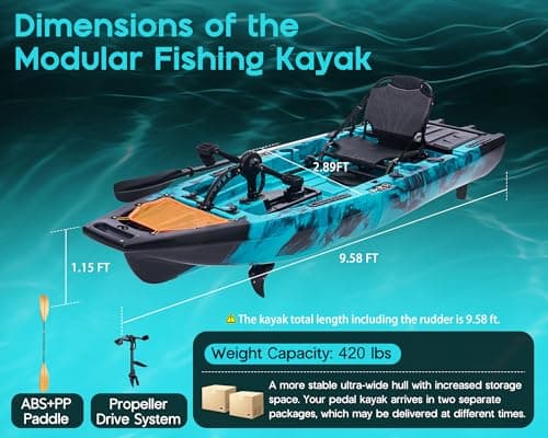 Albott Modular Fishing Kayak with Drive System & Durable HDPE, Customizable Lightweight Sit-on-Top Kayak for Youth & Adult, Perfect for Leisure & Commercial Use, 420lbs Capacity