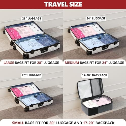 SUOCO Travel Vacuum Bags with Portable Electric Pump, 12 Combo (4L/4M/4S) Compression Packing Seal Cubes for Clothing Suitcase Luggage Organizer, Space Saver Clothes Storage Bags