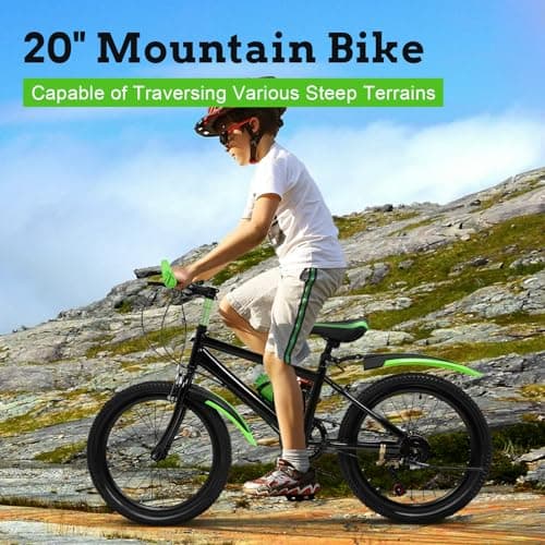 20 Inch Mountain Bike for Kids, Double Brake Bicycle High Carbon Steel Kids' Bicycles for Boys Girls Ages 8-12 Year Old
