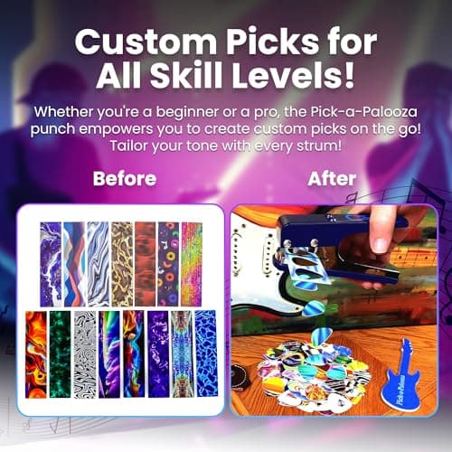 Custom Pick Maker for Musicians, Leather Key Chain Holder, Pick Strips with Artwork & File, Unique Gifts for Men & Women DIY Guitar Picks Punch Mega Pack with Pick Punch Tool - Blue B00C7AFDVM