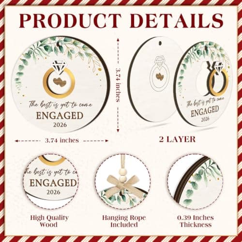 Bride to Be and Fiance Gifts, Newly Proposal Decor, She Said Yes Bridal Shower Couples Presents, 2-layer Wooden Ornaments Engaged Ornament 2026, First Christmas Engagement Ring Keepsake Gift B0H86HP1VB