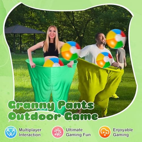 Granny Pants Outdoor Game, 4Pcs Granny Pants Yard Game for Adults and Kids, Giant Outdoor Tossing Games with 4 Oversized Pants & 12 Bouncy Balls, Easter Party Family Reunion Field Game Set