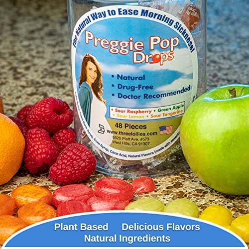 Preggie Pop Drops Morning Sickness Relief for Pregnant Women. Assorted Yummy Candy Drops for Pregnancy. 48 Count